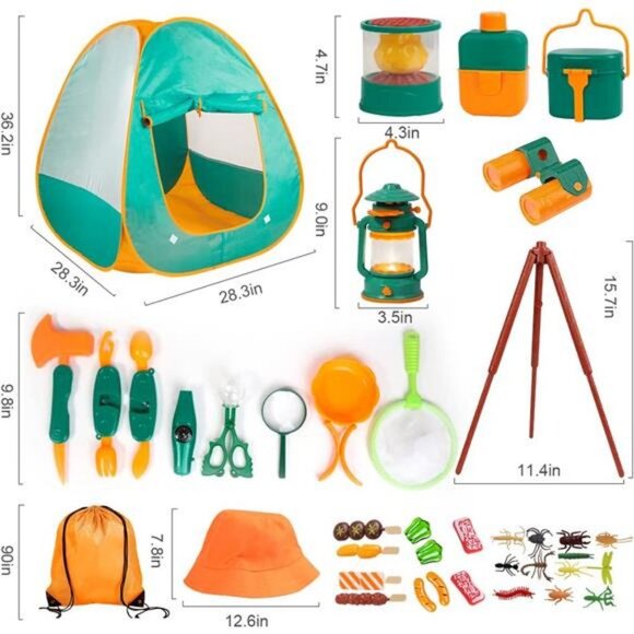 Kids Camping Set with Tent 30pcs - Outdoor Campfire Toy Set for Toddlers (Green) - Picture 4 of 7